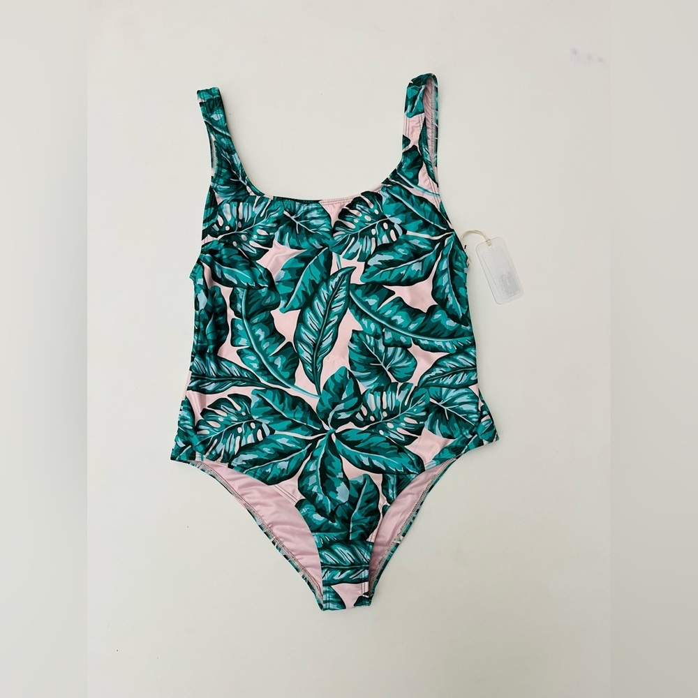 Kenny Flowers Pink and Teal Tropical Leaf One-Piece Swimsuit